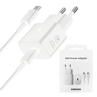 Samsung - Original Wall Charger T2510 (EP-T2510XWEGEU) - Type-C 25W, Quick Charger with Cable USB-C - White (Blister Packing) Sa