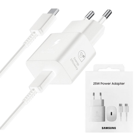 Samsung - Original Wall Charger T2510 (EP-T2510XWEGEU) - Type-C 25W, Quick Charger with Cable USB-C - White (Blister Packing) Sa