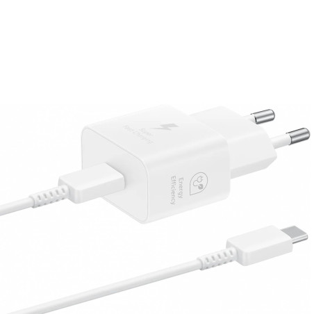 Samsung - Original Wall Charger T2510 (EP-T2510XWEGEU) - Type-C 25W, Quick Charger with Cable USB-C - White (Blister Packing) Sa