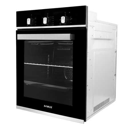 Cuptor incorporabil Samus SC457GTBV 43L Latime 45cm 1900W 6 functii Ventilator Grill Clasa energetica A Timer mecanic Negru Inox