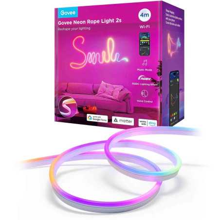 Banda LED inteligenta Govee Neon Rope Light 2 H61D4C01 RGBIC Sincronizare Muzica Matter Wi-Fi Alexa Google Asistant 4M Alb Govee