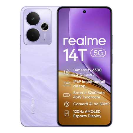 Telefon mobil Realme 14T 5G Dual SIM 8GB RAM 256GB Baterie Titan 5130mAh IP69 120Hz Purple Realme - 1