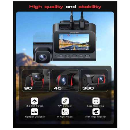 Camera auto Jzones 4K Ultra HD STARVIS 2 Triple Camera microSD 64Gb - 2